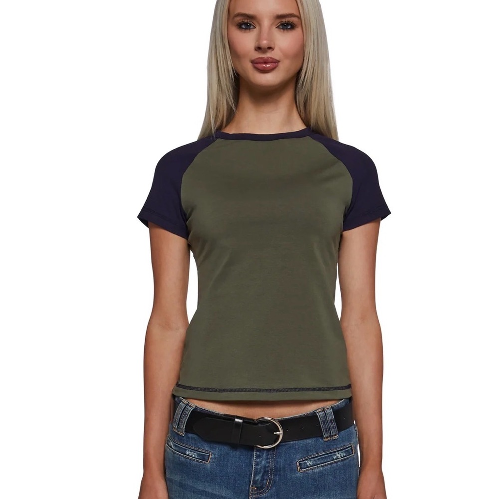 Raglan Sleeve T-Shirts - Olive and Pink - Picture 2 of 3